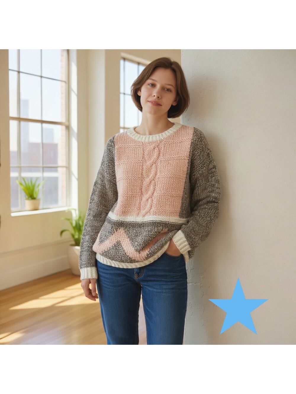 Vintage 80s SML Sport Brown Peach Sweater L XL